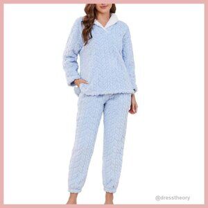 Soft Fleece Pajama Set Women's Winter Sleepwear 2 Piece Loungewear